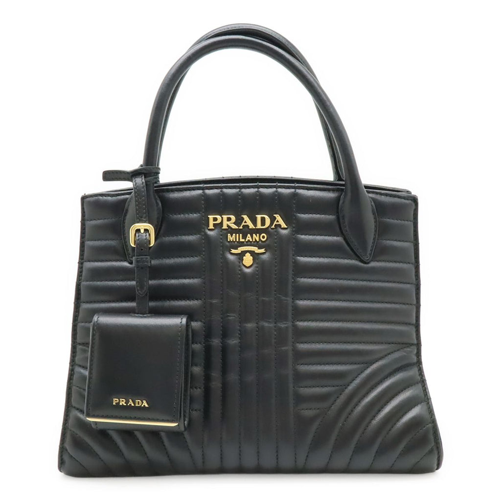 Prada Diagram Handbag Leather Nero Black Gold