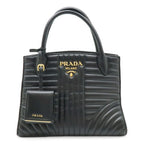 Prada Diagram Handbag Leather Nero Black Gold
