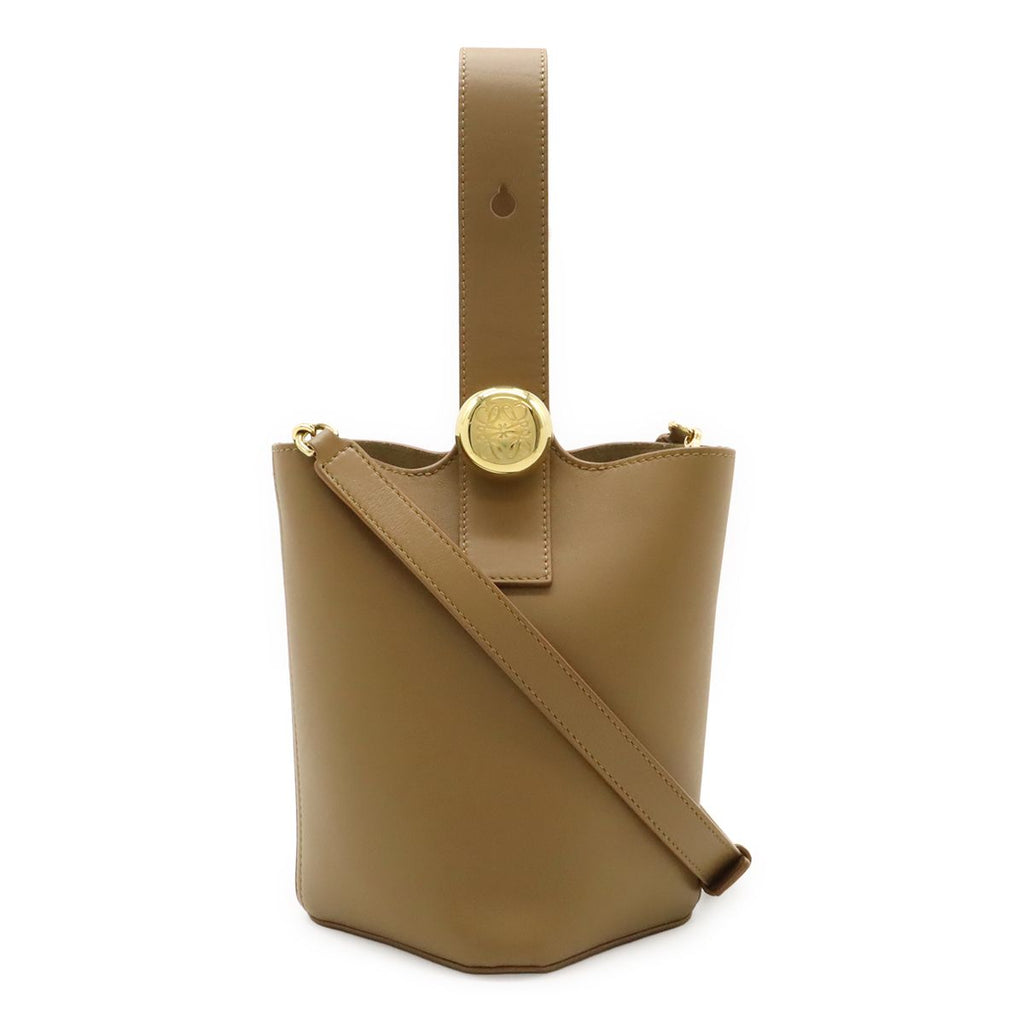 Loewe Pebble Bucket Bag Mini 2-Way Sum Scarf Leather Brown Gold