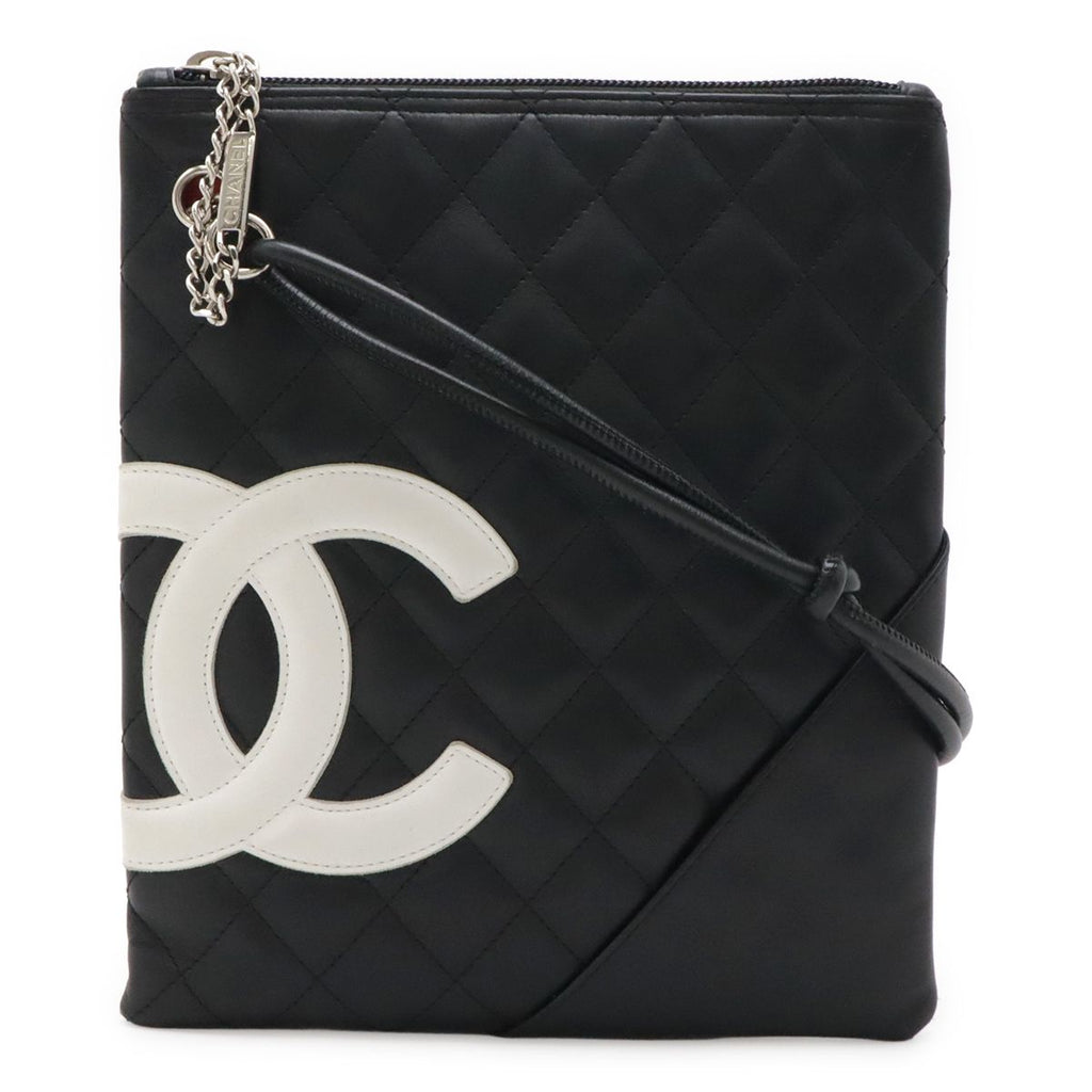 Chanel Cambon Line CC Logo Pochette Shoulder Bag Crossbody Soft Calf Black White