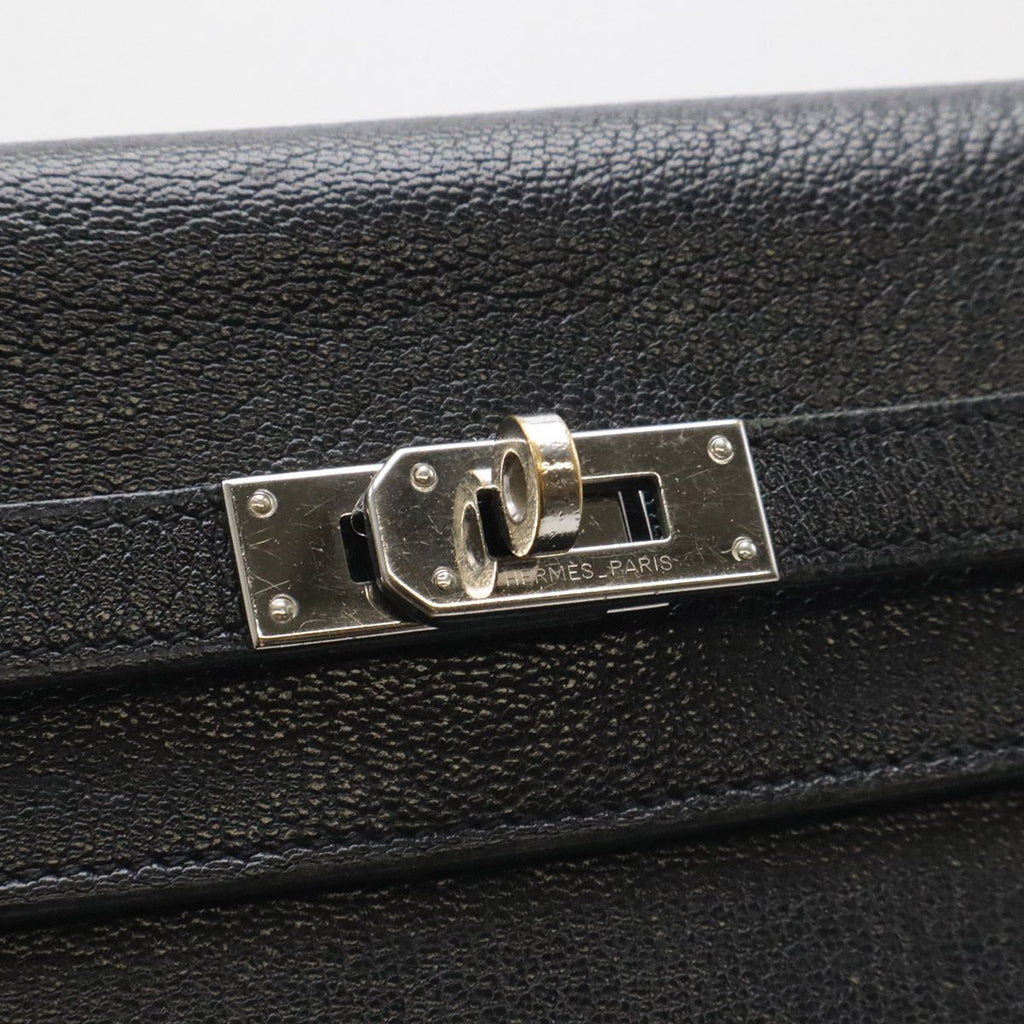 Hermes Kelly Wallet Long Bifold Chevre Leather Black Silver — view 4
