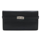 Hermes Kelly Wallet Long Bifold Chevre Leather Black Silver