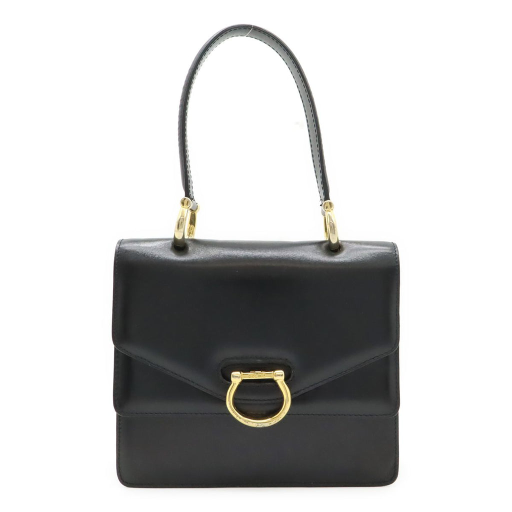 Celine Ganchini Double Flap Handbag Leather Black Gold