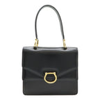Celine Ganchini Double Flap Handbag Leather Black Gold