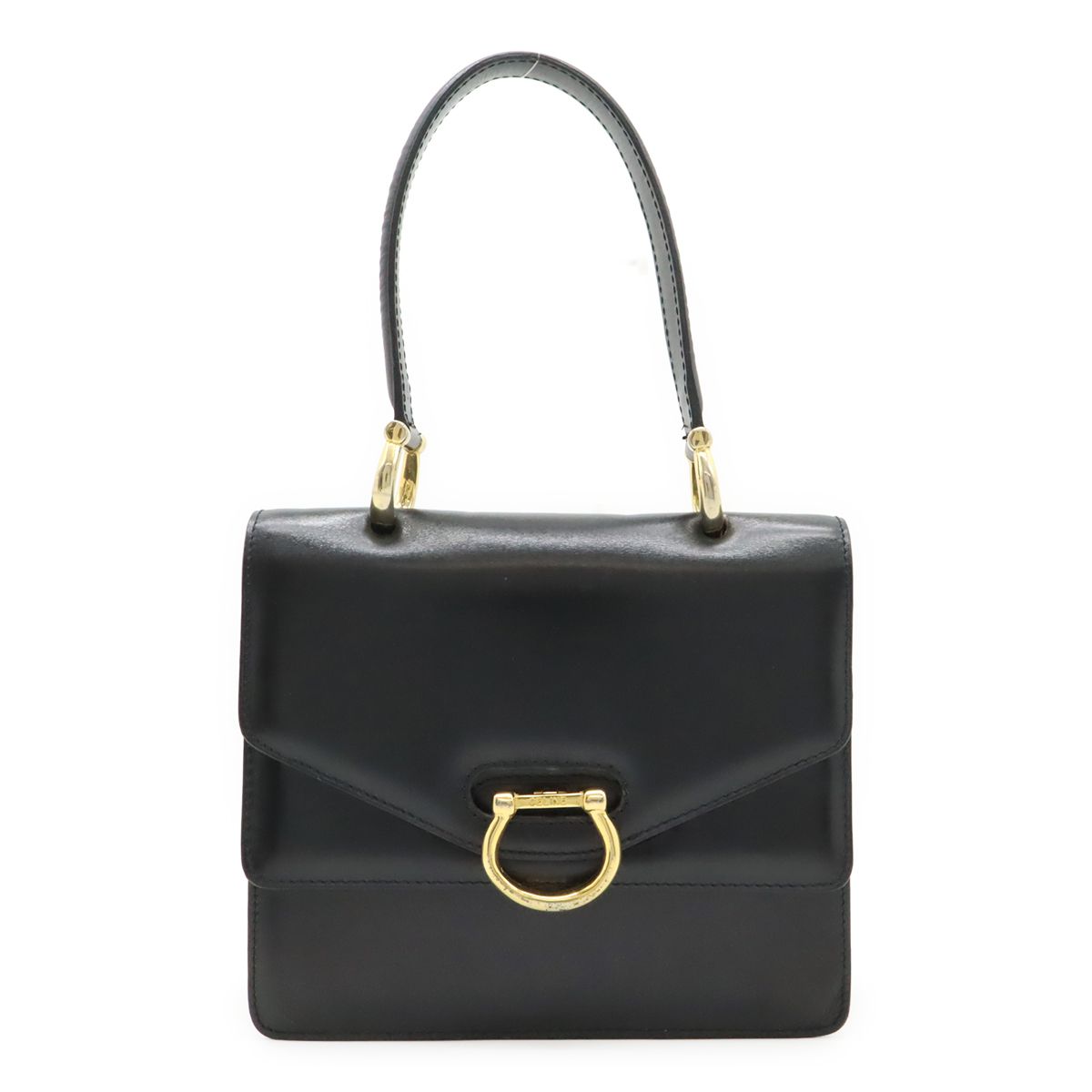 Celine Ganchini Double Flap Handbag Leather Black Gold
