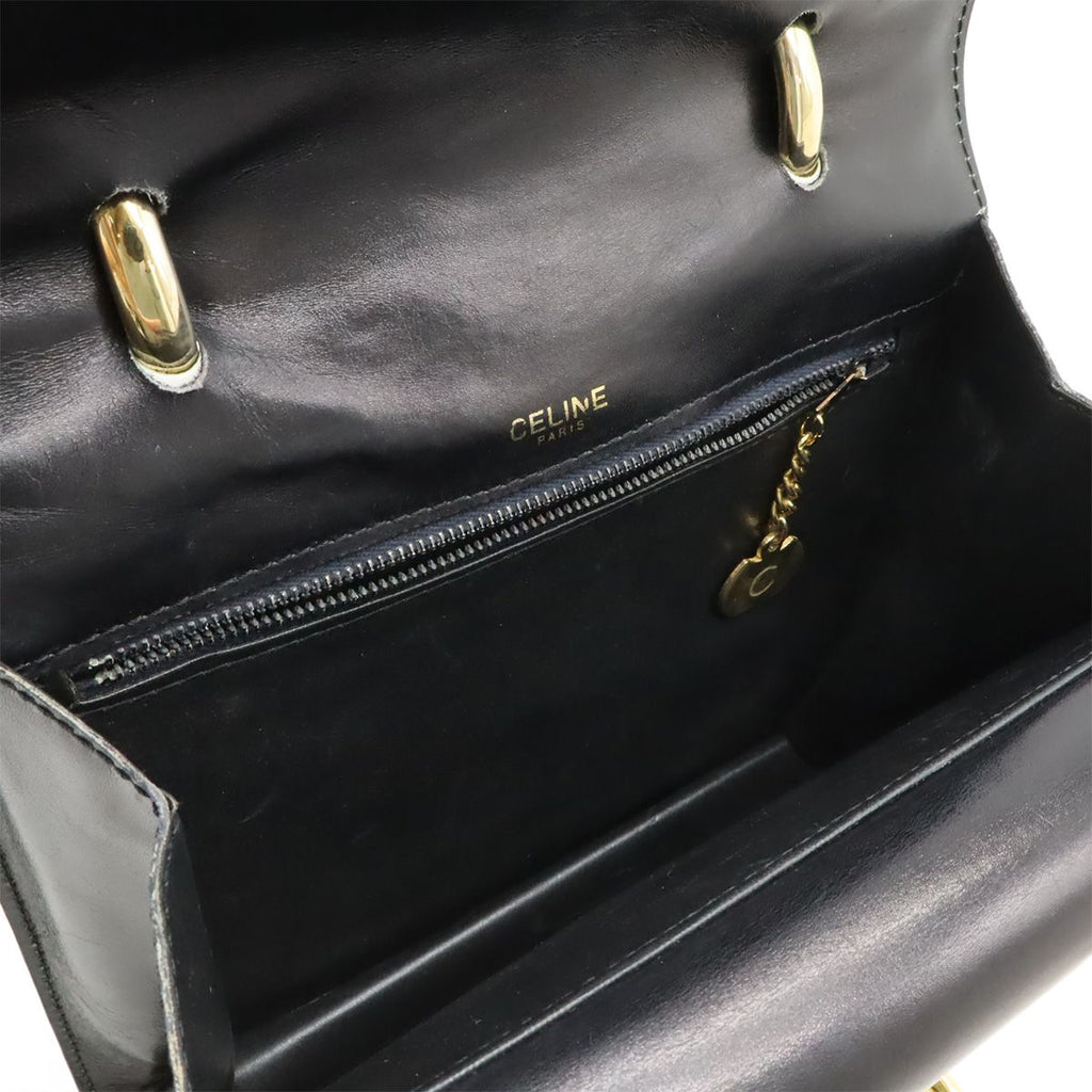 Celine Ganchini Double Flap Handbag Leather Black Gold — view 7