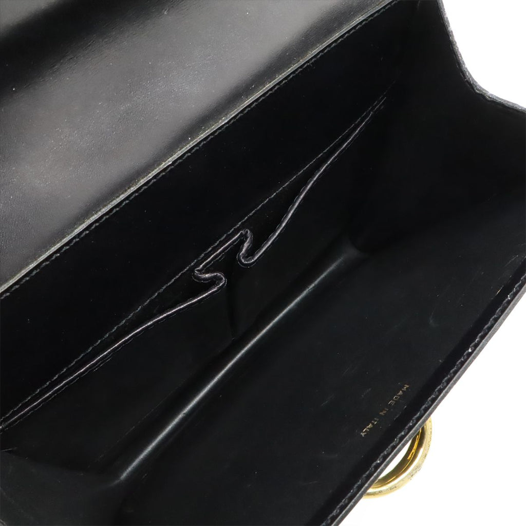 Celine Ganchini Double Flap Handbag Leather Black Gold — view 8