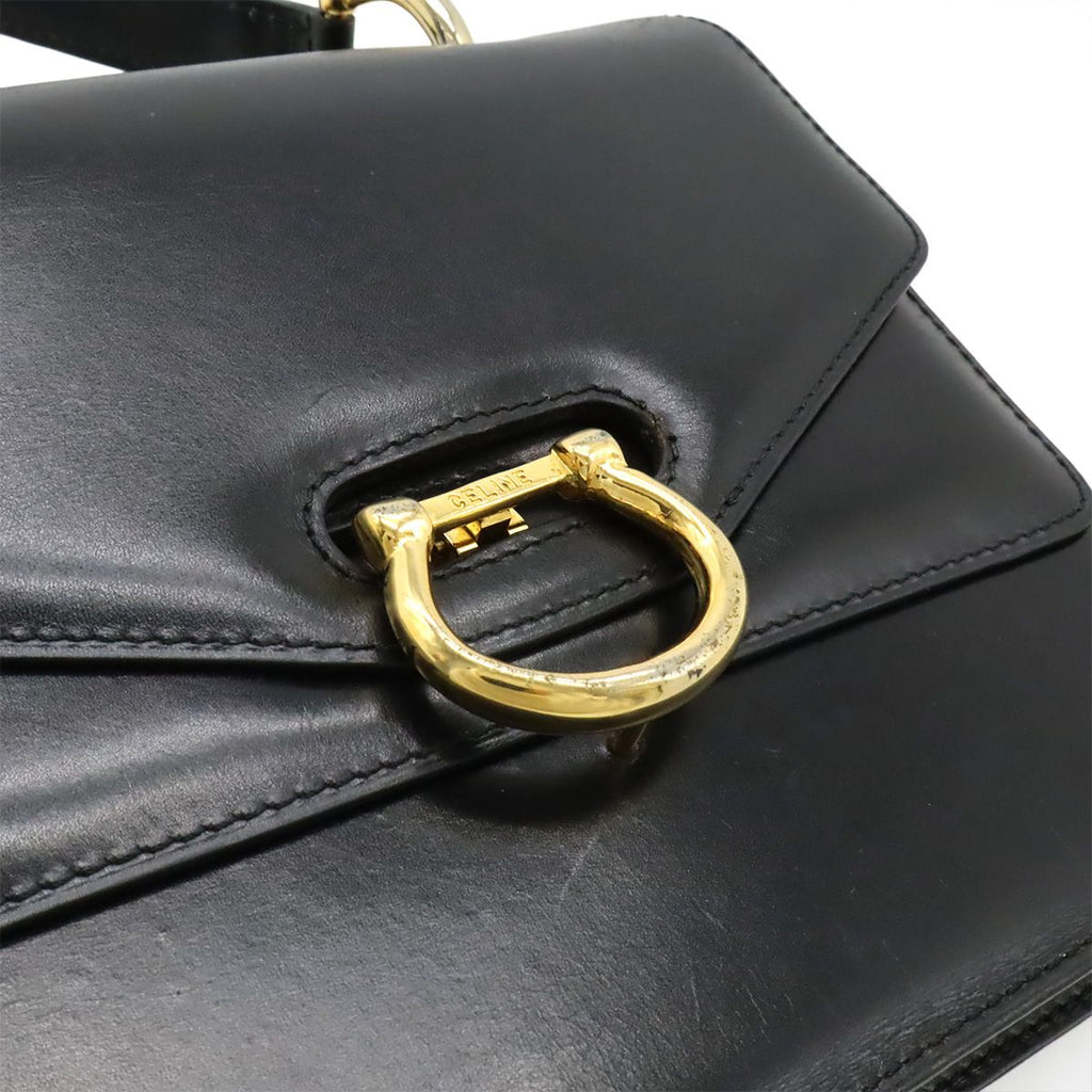 Celine Ganchini Double Flap Handbag Leather Black Gold — view 9