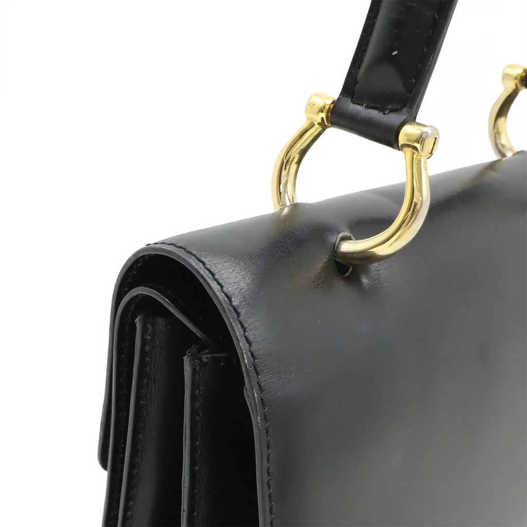 Celine Ganchini Double Flap Handbag Leather Black Gold — view 4