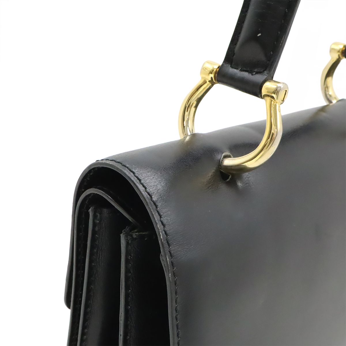Celine Ganchini Double Flap Handbag Leather Black Gold — view 4