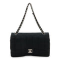 Chanel Choco Bar CC Logo Chain Shoulder Bag Quilted Nylon Black Silver