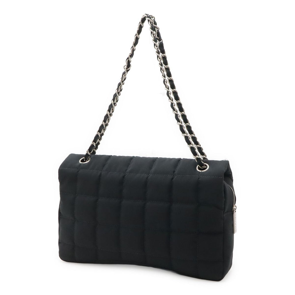Chanel Choco Bar CC Logo Chain Shoulder Bag Quilted Nylon Black Silver — view 2