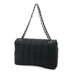Chanel Choco Bar CC Logo Chain Shoulder Bag Quilted Nylon Black Silver — view 2