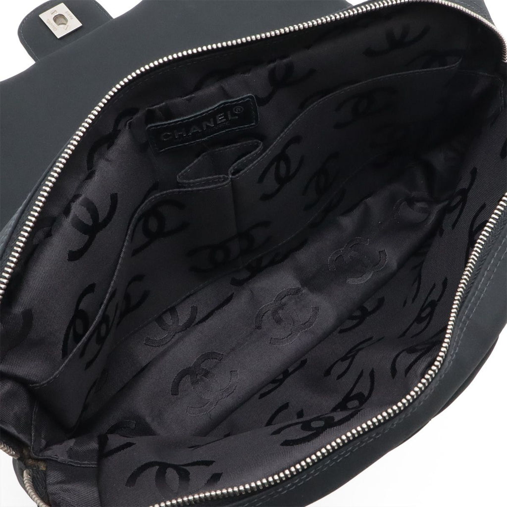 Chanel Choco Bar CC Logo Chain Shoulder Bag Quilted Nylon Black Silver — view 6