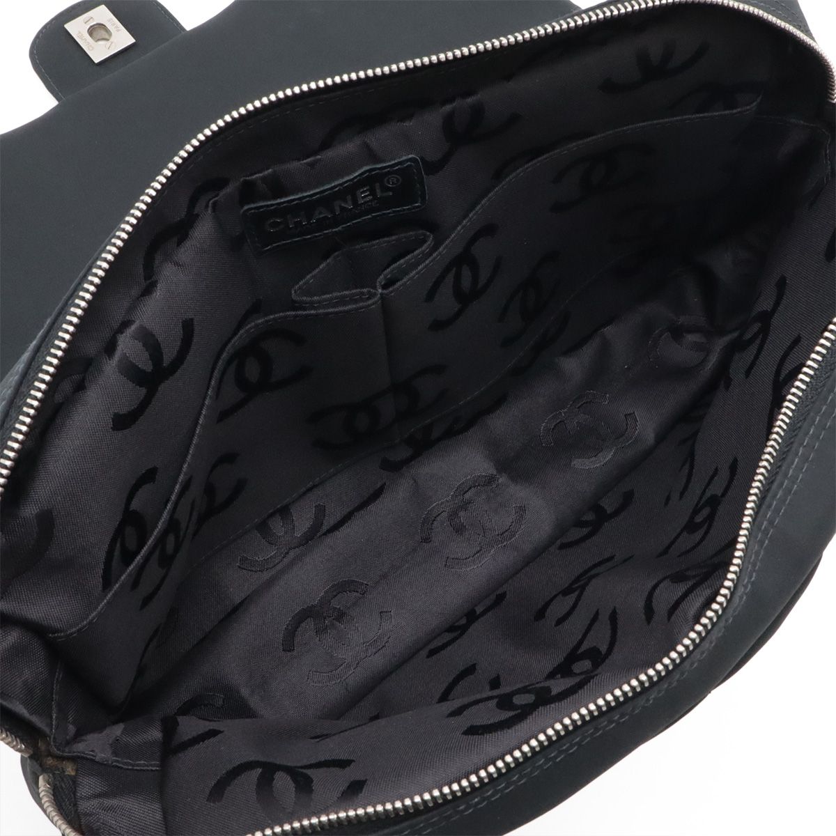 Chanel Choco Bar CC Logo Chain Shoulder Bag Quilted Nylon Black Silver — view 6