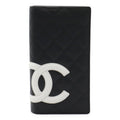 Chanel Cambon Line CC Logo Bifold Wallet Leather Soft Calf Black White Pink