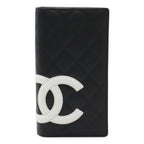 Chanel Cambon Line CC Logo Bifold Wallet Leather Soft Calf Black White Pink