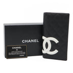 Chanel Cambon Line CC Logo Bifold Wallet Leather Soft Calf Black White Pink — view 9
