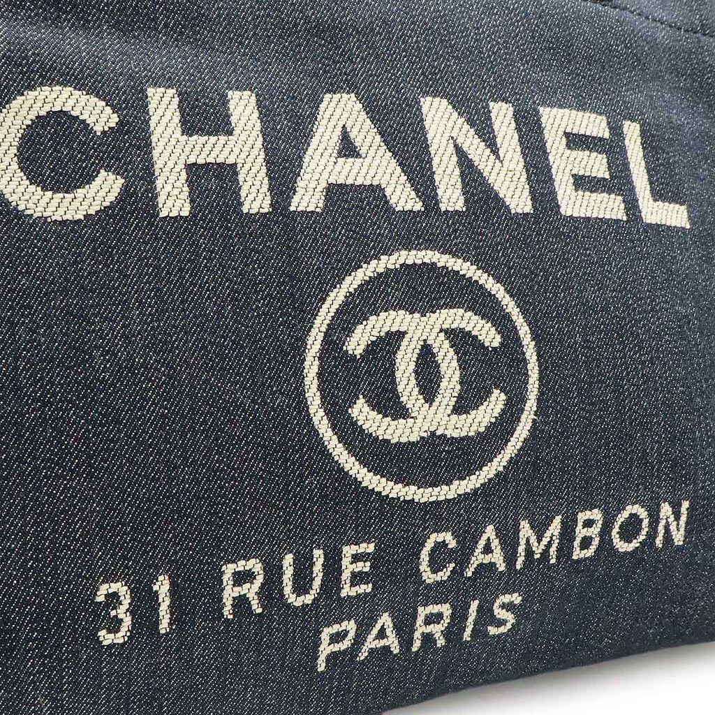 Chanel Deauville Tote MM Shoulder Bag Denim Navy Silver — view 8