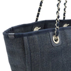 Chanel Deauville Tote MM Shoulder Bag Denim Navy Silver — view 5