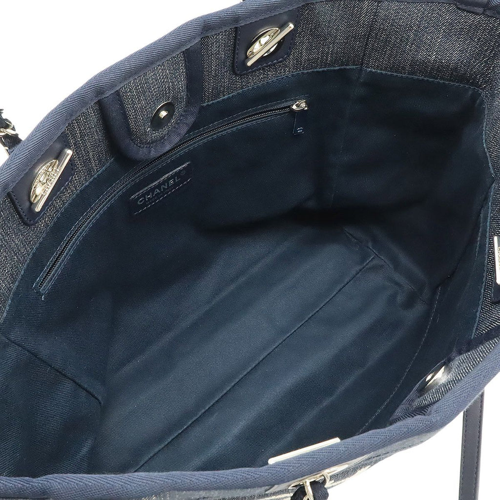 Chanel Deauville Tote MM Shoulder Bag Denim Navy Silver — view 6