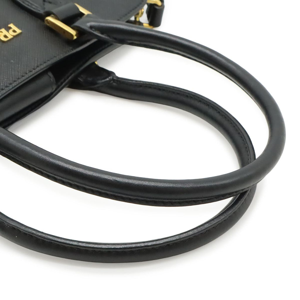 Prada Saffiano 2-Way Shoulder Bag Crossbody Leather Nero Black Gold — view 4
