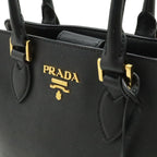 Prada Saffiano 2-Way Shoulder Bag Crossbody Leather Nero Black Gold — view 8