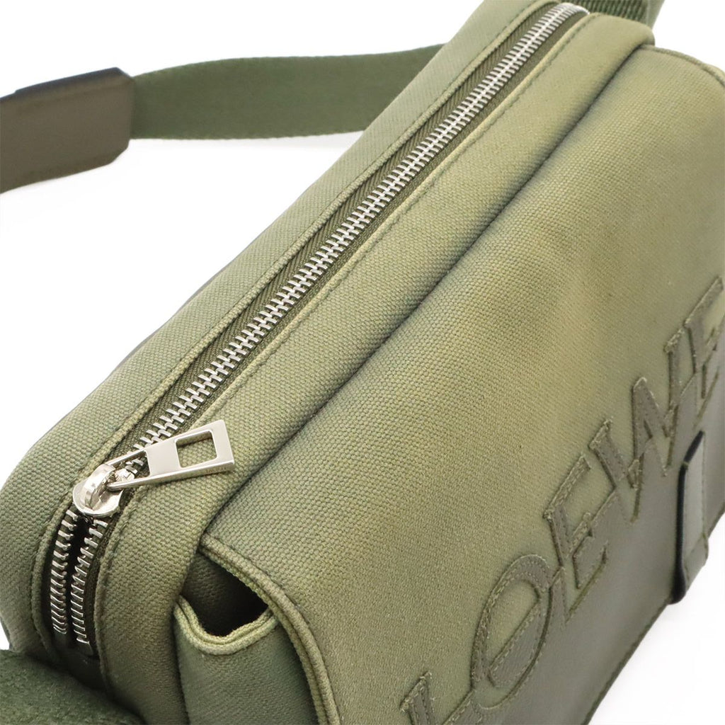 Loewe Logo Military Messenger Bag XS Canvas Leather Khaki Green Silver — view 6