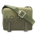 Loewe Logo Military Messenger Bag XS Canvas Leather Khaki Green Silver