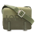 Loewe Logo Military Messenger Bag XS Canvas Leather Khaki Green Silver