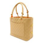 Chanel Cambon Line CC Logo Large Tote Shoulder Bag Soft Calf Enamel Beige Yellow — view 2