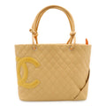 Chanel Cambon Line CC Logo Large Tote Shoulder Bag Soft Calf Enamel Beige Yellow