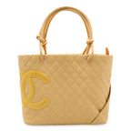 Chanel Cambon Line CC Logo Large Tote Shoulder Bag Soft Calf Enamel Beige Yellow