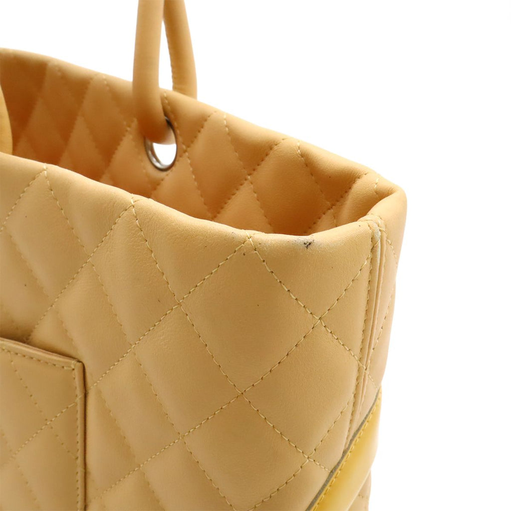 Chanel Cambon Line CC Logo Large Tote Shoulder Bag Soft Calf Enamel Beige Yellow — view 8