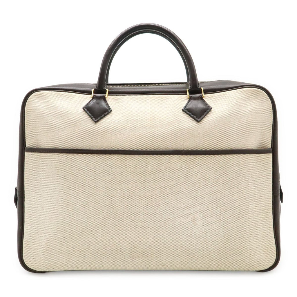 Hermes Plume Dog 38 Briefcase Business Toile Ash Veau Barenia Natural Dark Brown