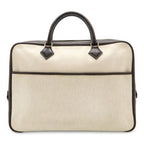 Hermes Plume Dog 38 Briefcase Business Toile Ash Veau Barenia Natural Dark Brown