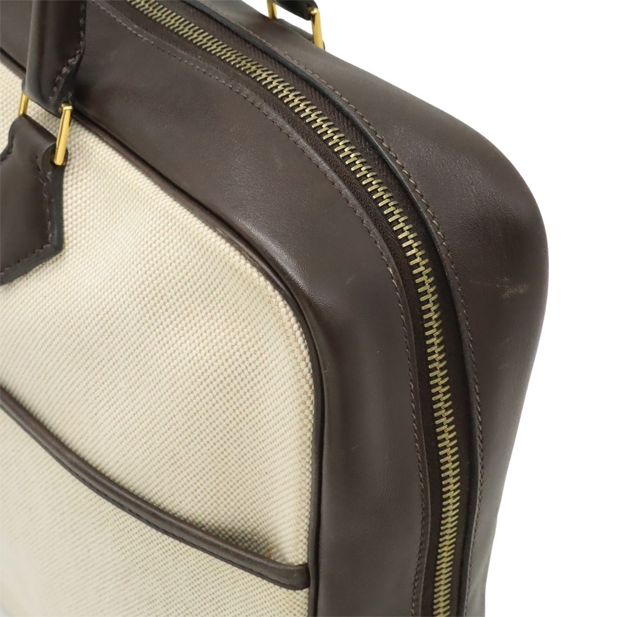 Hermes Plume Dog 38 Briefcase Business Toile Ash Veau Barenia Natural Dark Brown — view 7