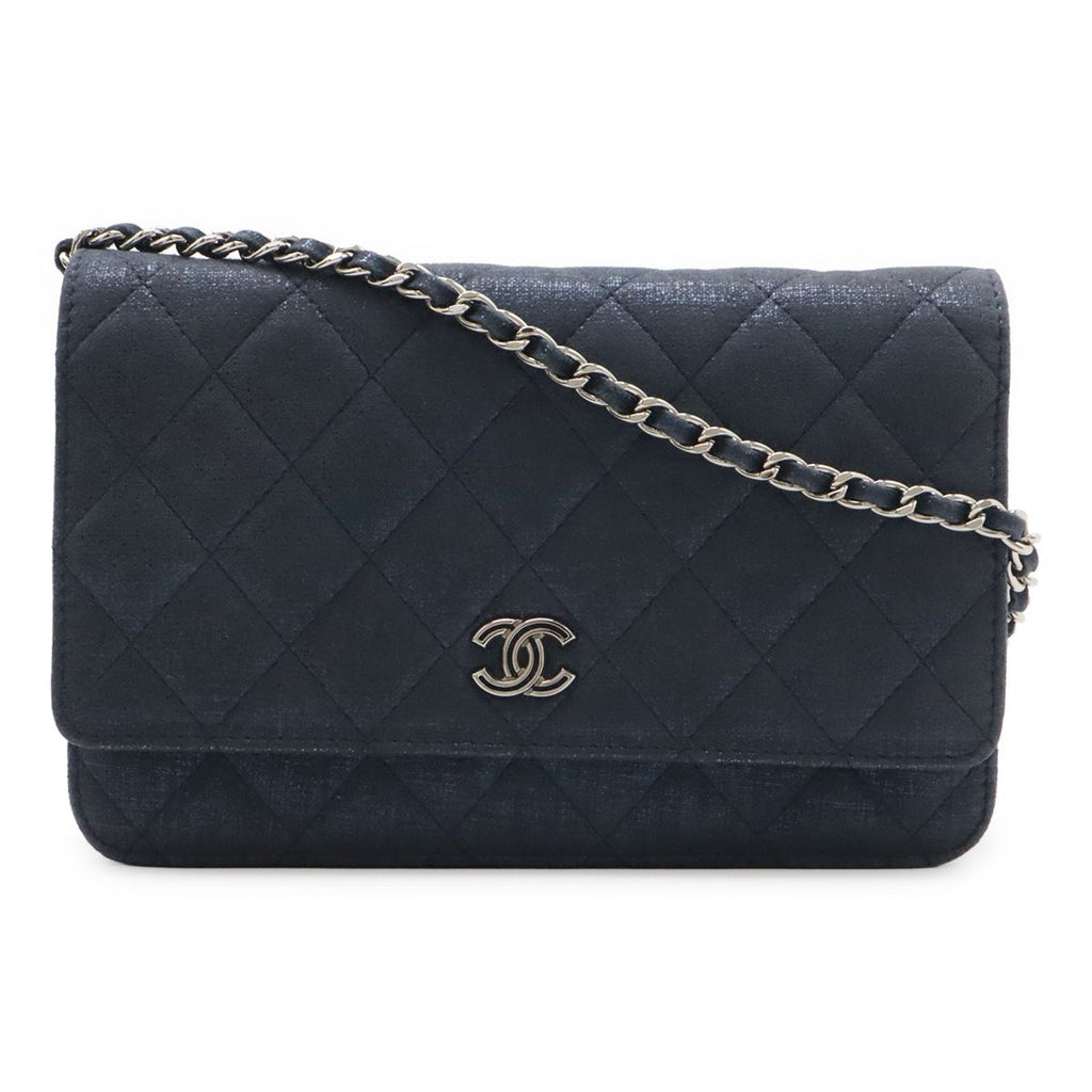 Chanel Quilted Chain Wallet Shoulder Bag Pochette Crossbody Sparkle Leather