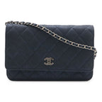 Chanel Quilted Chain Wallet Shoulder Bag Pochette Crossbody Sparkle Leather
