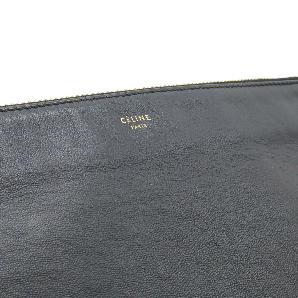 Celine Trio Large Shoulder Bag Pochette Crossbody Pouch Leather Black Gold — view 9