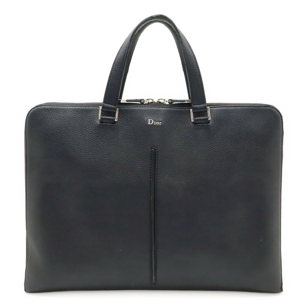 Dior Homme Logo Business Briefcase Leather Black Silver