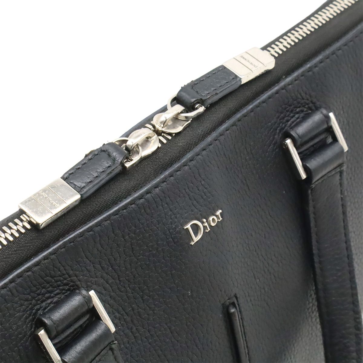 Dior Homme Logo Business Briefcase Leather Black Silver — view 5