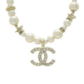 Chanel CC Logo CC Mark Star Pearl Choker Necklace Pendant Metal Faux Rhinestone