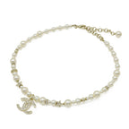 Chanel CC Logo CC Mark Star Pearl Choker Necklace Pendant Metal Faux Rhinestone — view 2
