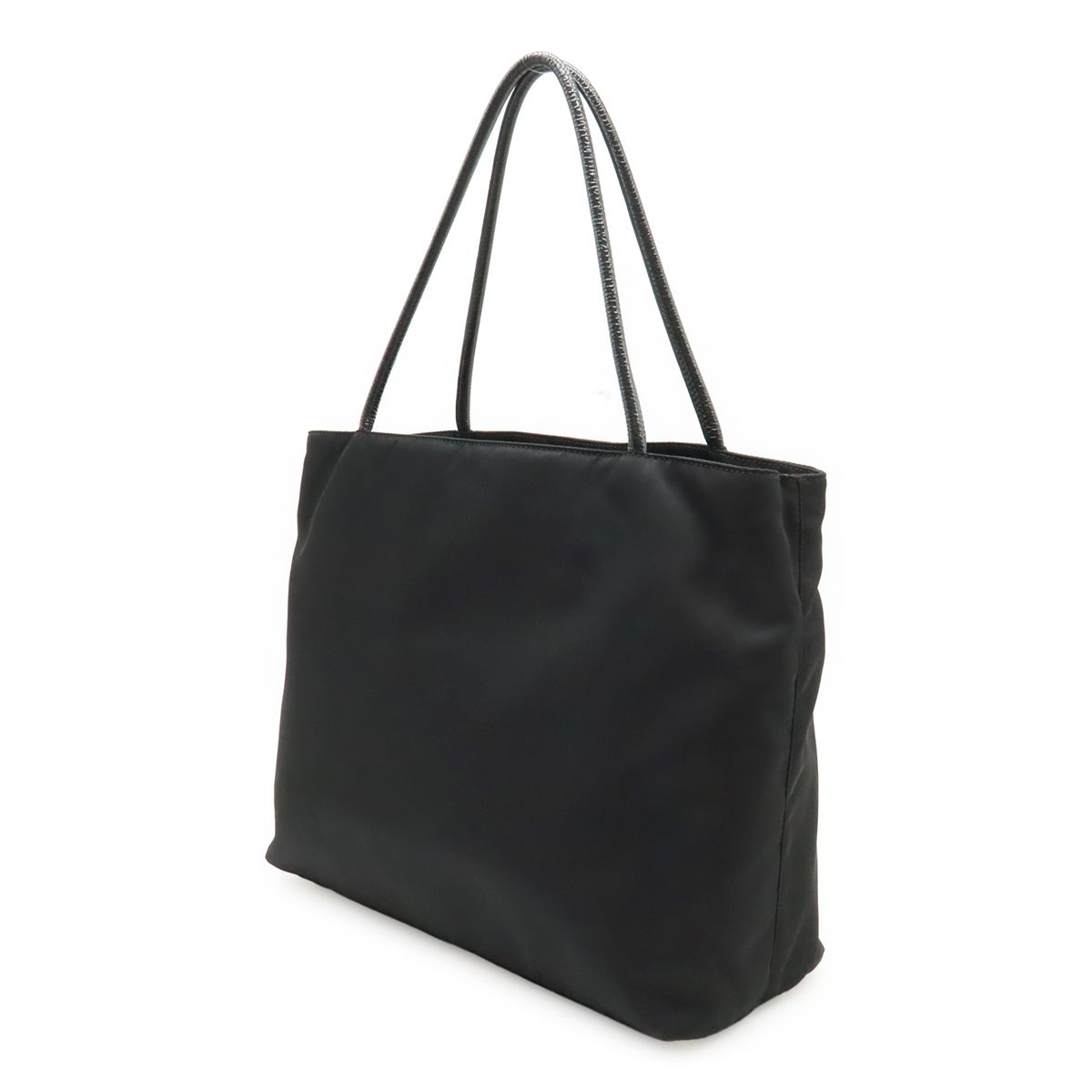Prada Triangle Logo Tote Shoulder Bag Nylon Patent Nero Black Gold — view 2