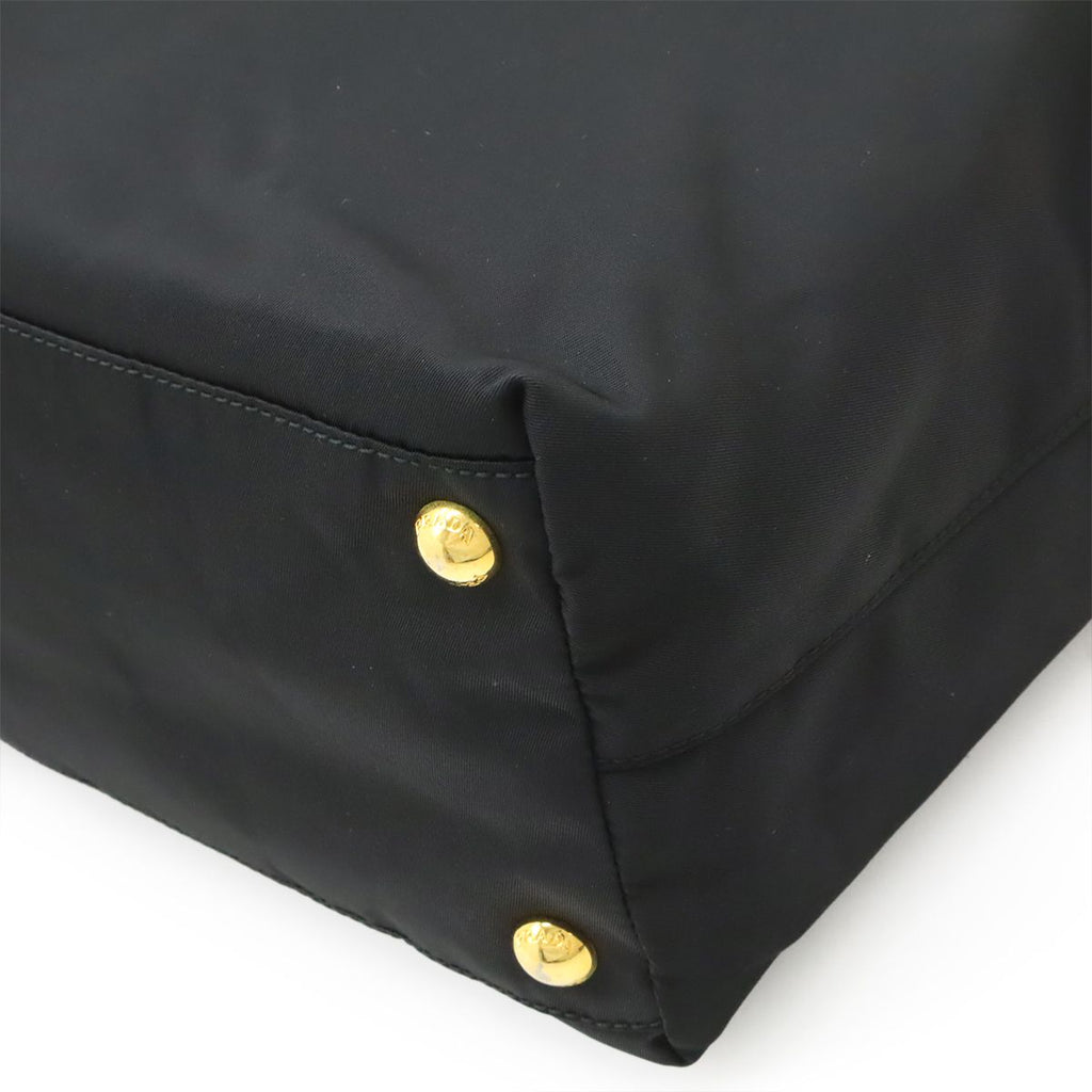 Prada Triangle Logo Tote Shoulder Bag Nylon Patent Nero Black Gold — view 3
