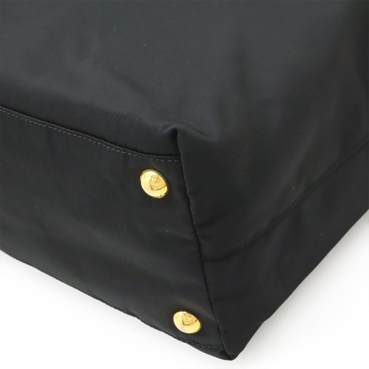 Prada Triangle Logo Tote Shoulder Bag Nylon Patent Nero Black Gold — view 3