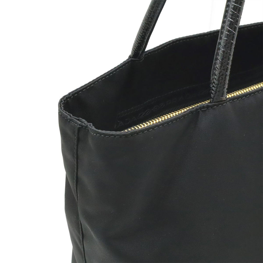 Prada Triangle Logo Tote Shoulder Bag Nylon Patent Nero Black Gold — view 7