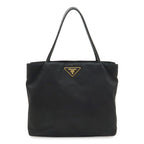 Prada Triangle Logo Tote Shoulder Bag Nylon Patent Nero Black Gold