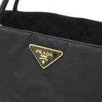Prada Triangle Logo Tote Shoulder Bag Nylon Patent Nero Black Gold — view 8